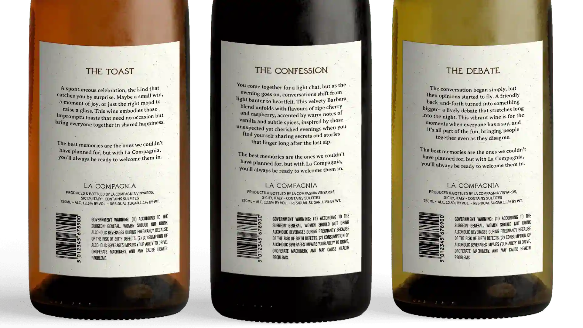 3 Wine bottles lined up in a row